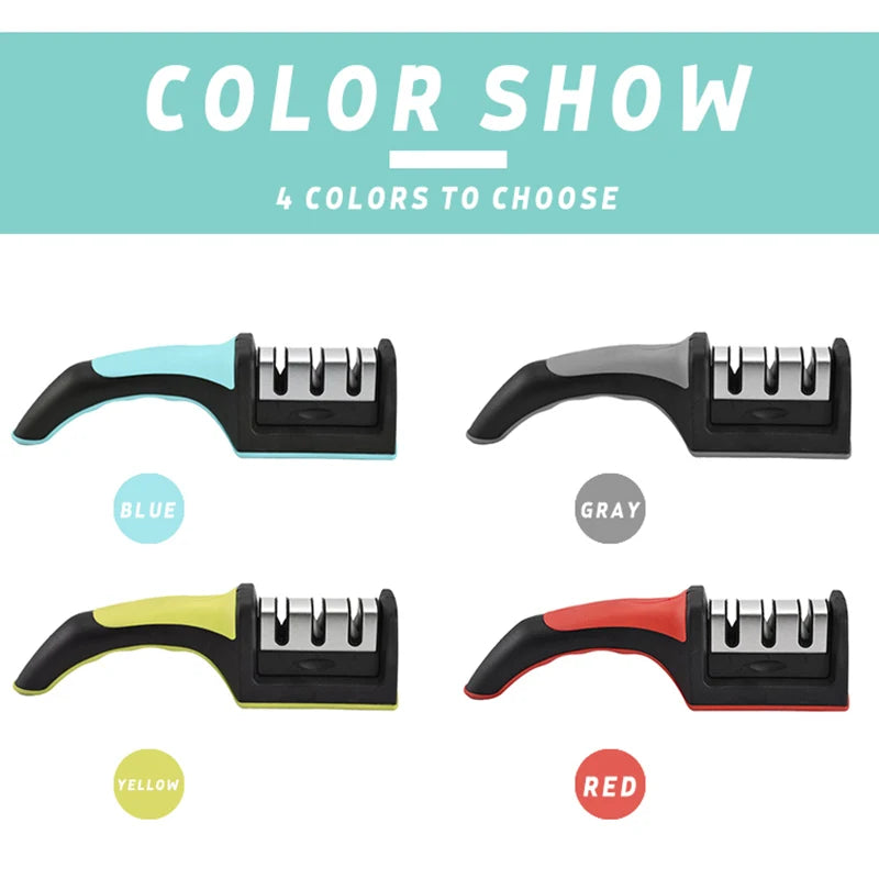 NEW Mini Professional 3 Stages Non Slip Rubber Handle Knife Sharpener Manual 2-in-1 Kitchen Knife Sharpener
