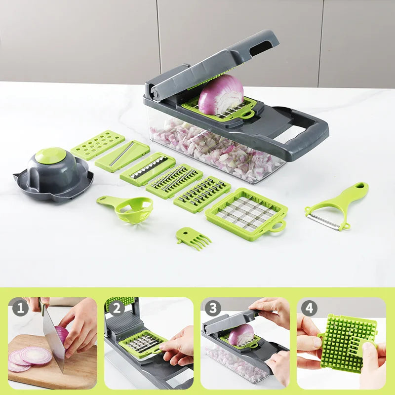 New Arrival Multifunctional 15 in 1 Handheld Vegetable Chopper Onion Cutter Potato Peeler Kitchen Fruits Slicer Vegetable Cutter