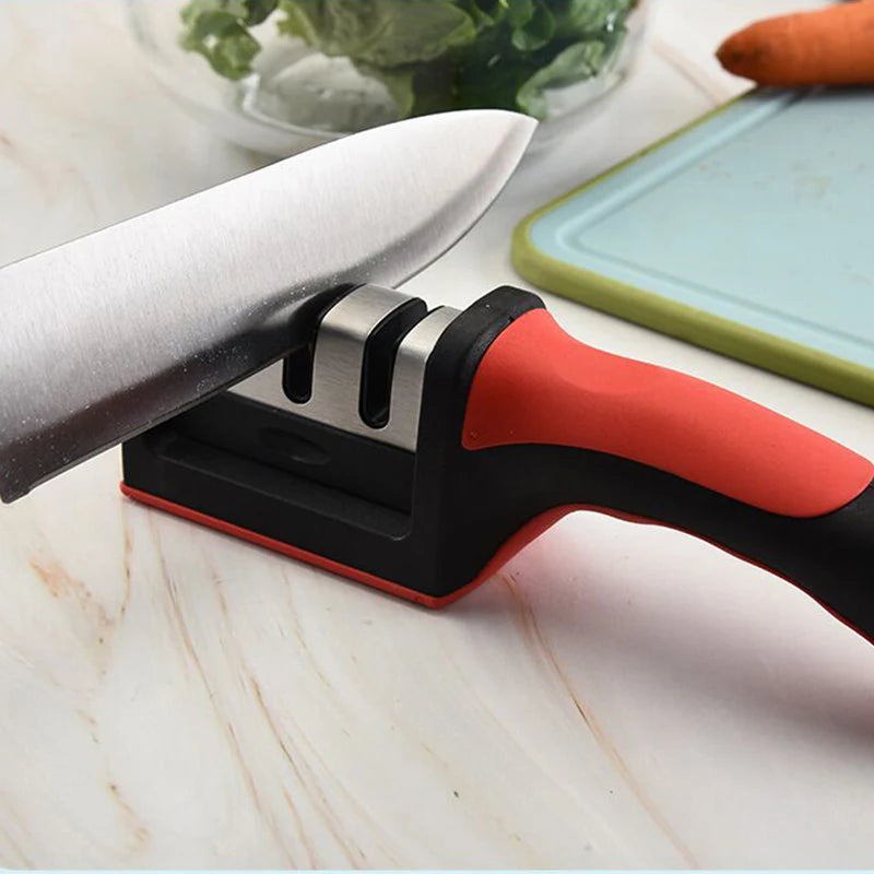 NEW Mini Professional 3 Stages Non Slip Rubber Handle Knife Sharpener Manual 2-in-1 Kitchen Knife Sharpener
