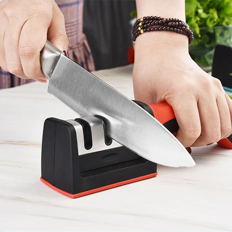 NEW Mini Professional 3 Stages Non Slip Rubber Handle Knife Sharpener Manual 2-in-1 Kitchen Knife Sharpener